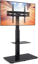 Floor TV Stand Mount Bracket with Glass Base & 1 Shelf for 37-70 Inch TV