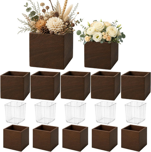 Square wooden box centerpiece - wooden,