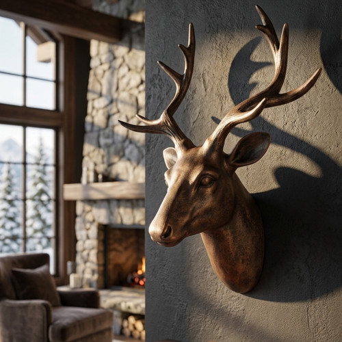 Faux bronze stag head - faux,