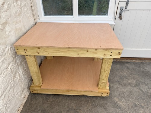 Wooden work bench with plywood - work,