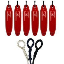 6x Hurricane Original Boat Fenders PM04 Red 66x20cm + Free Spliced Rope UK