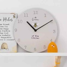 Queen Bee of the Kitchen Round Wall Mounted Clock Large 34cm Battery Happy Gift
