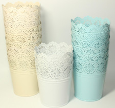 JOBLOT 18 METAL PLANTERS PLANT POTS BUCKETS POT BUCKET PLANTER BLUE WHITE CREAM