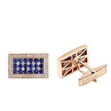 18K Rose Gold Over Sapphire & Diamond Fashion French Cufflinks Men, Male, Boy