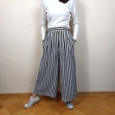 vintage 80s 90s black& white Sailor Nautical pattern wide leg pants S M