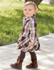 NEW Vertbaudet Girls Brown Pink Cotton Shirt Dress Age 18-24 24-36 Months