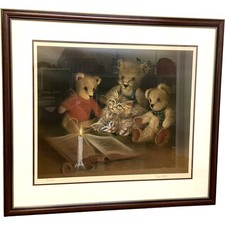 SUE WILLIS Limited Edition Art Print Teddy Bears Cats Framed 75cm x 67.5cm TH