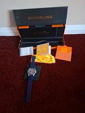 Stührling Original Men's Depthmaster Watch Black Dial with Bi Directional Bezel