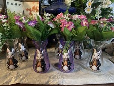 Job Lot Mini Vases x 8 Crafted -Dapper Rabbits Glass With Artificial Flowers