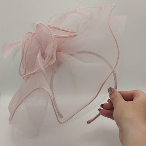 Pink mesh feather fascinator - pink,