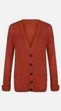 Women Ladies Cable Chunky Knit Cardigan Button Long Sleeves Grandad Cardigan
