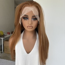 Ginger Brown Lace Frontal Wig Women Long Straight Heat Resistant Synthetic Hair