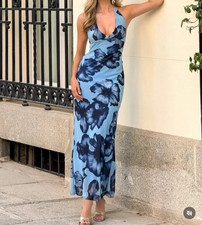 Zara Halter Dress Blue Floral