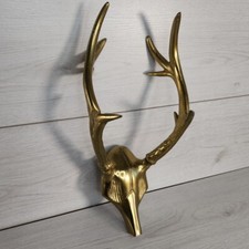 Brass Stag Antlers Head Wall Mounted Art Animal Bust Dark Academia Damaged