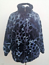 ZEPLA vintage black grey blue faux fur coat medium size 14/16