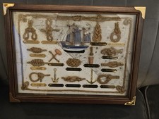 Vintage Sailors Knots Nautical Tools Shadow Box Wood Framed Wall Art 