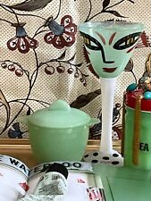 Vintage 50s Fire King Jane Ray lidded ribbed green milk glass jadeite sugar bowl