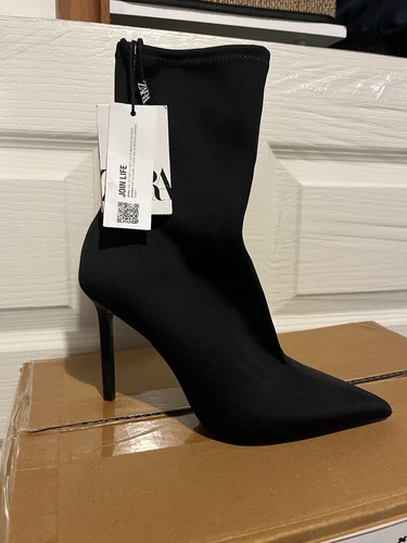 Zara stretch black heel - black, boot
