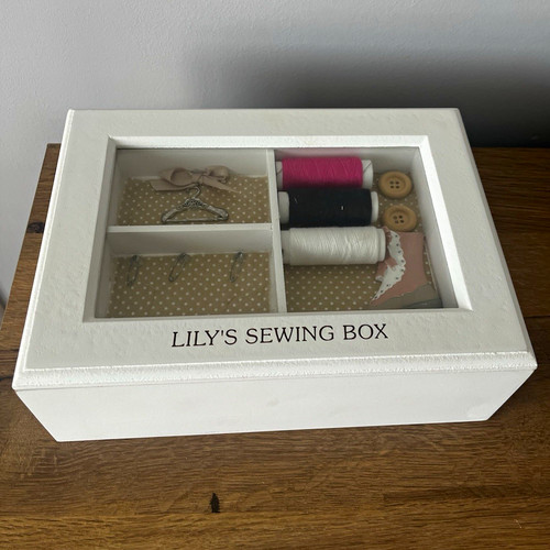 White wooden sewing box - sewing,