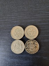 Set Of 4 Old £1 Coins, Circulated. Royal Arms X2, 3 Lion's, Lion Rampant.