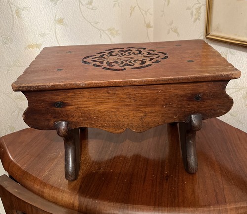 Antique wooden foot stool with - wooden,