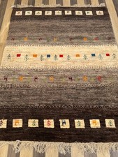 Gabbeh Rug 150x200 | Natural Wool Pile Carpet | Tribal Brown Beige Design
