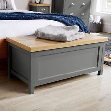 Wooden Ottoman Storage Bedding Box Dark Grey Chunky Oak Effect Top Seconds