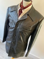 VINTAGE mens 60/70's SOFT BLACK LEATHER 4 POCKET SAFARI JACKET BLAZER 40"