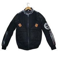 Jacket Bomber Denim Jacket Rib knitted 80s, 90s designer Padded - Small size