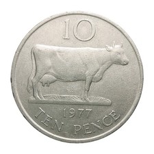 1977 Guernsey 10 Pence Coin