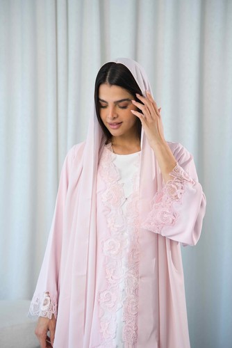 Blush lace abaya - blush,