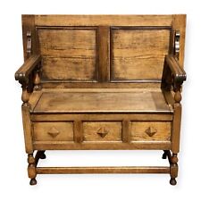 Handsome Edwardian Rustic Oak Monks Bench