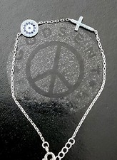 Ladies 925 Sterling Silver Tiny Greek Cross Blue CZ Mandala Bracelet FB-006 