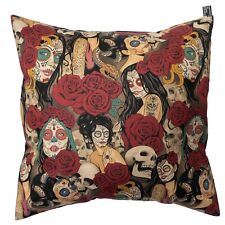Tattoo Ladies & Snakes Muertos Cushion Cover Decorative Trendy Case fits 18"x18"