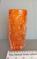 WHITEFRIARS GLASS TANGERINE ORANGE BARK VASE 1960S 15CM GEOFFREY BAXTER EXC