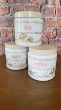 Retro Vintage Set Of 3 CLP Tea, Coffee And Sugar Milk/white Glass Storage Jars