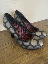 Ruby Shoo Size 7 Black Grey Polkadot Round Toe Court Shoe Heels 