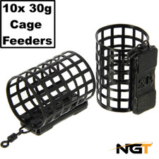 10x NGT Metal Cage Feeders Round Carp Coarse Ground Bait Black With Swivels 30g