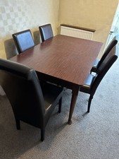 Vintage Dining Table And 5 Dark Brown Leather Chairs Mahogany Formica Top 