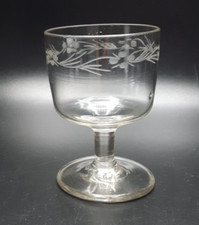 Antique Etched 4" Rummer / Goblet Glass With Pontil Mark - Georgian / Victorian