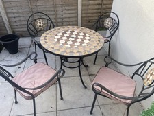 Vintage Metal Garden Table with Stone Mosaic Top and 4 Chairs