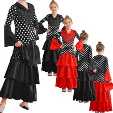 Girls Dress Polka Dots Print Dancewear Princess Costume Tiered Ruffle Maxi Prom