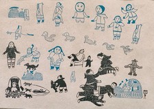 Vintage Inuit Print by Paunichea ‘winter Camp Scene’ Serigraph 1965, Framed