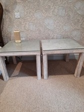 Pair of Bedside / Occasional Glass Topped Upholstered Side Tables Excellent