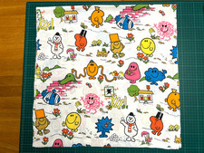Vintage 1980s MR MEN Cotton Fabric Remnant 21" x 20" Retro Roger Hargreaves FQ