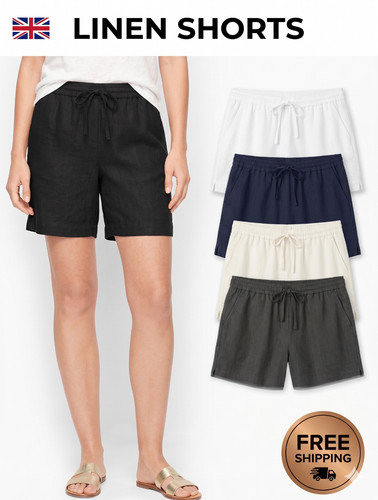 Ladies drawstring linen shorts - ladies,