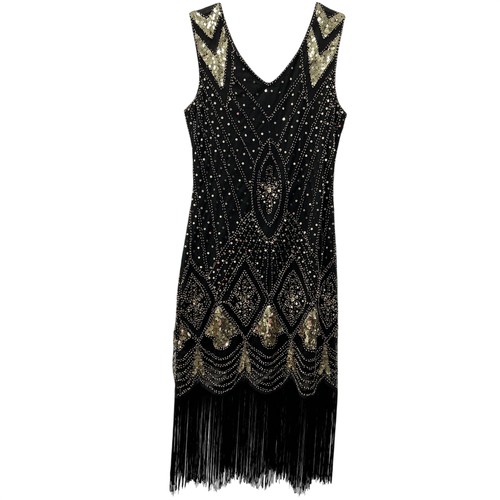 Black sequin flapper dress - black,