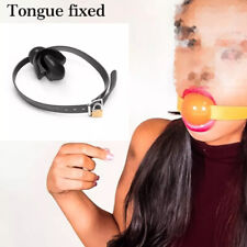 Lockable PU Leather Tongue Fixed Open Mouth Gag Bondage Flirt Restraint Couples