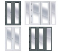 White & Grey uPVC French Doors, various width and configurations with sidelights