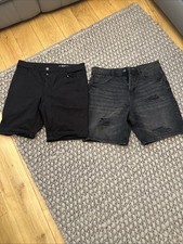 2x Mens Black Jean Shorts From